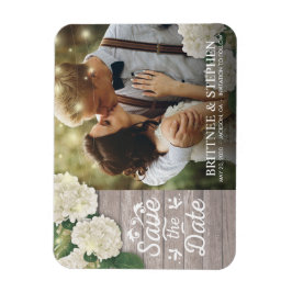 Weddenfoto Save the Date Hydrangeas Lights Wood Magneet