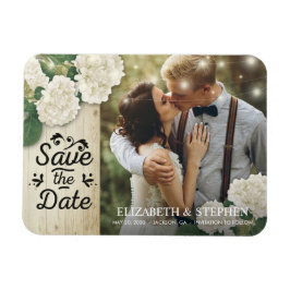 Weddenfoto Save the Date Hydrangeas Lights Wood Magneet