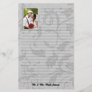 Weddenfoto Taupe Damask Wedding Lined Briefpapier