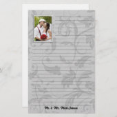 Weddenfoto Taupe Damask Wedding Lined Briefpapier (Voorkant / Achterkant)