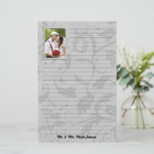 Weddenfoto Taupe Damask Wedding Lined Briefpapier (Staand voorkant)
