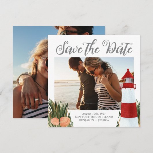 Weddenfoto van kustbestemming save the date (Voorkant / Achterkant)