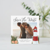 Weddenfoto van kustbestemming save the date (Staand voorkant)