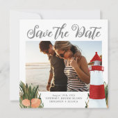 Weddenfoto van kustbestemming save the date (Voorkant)