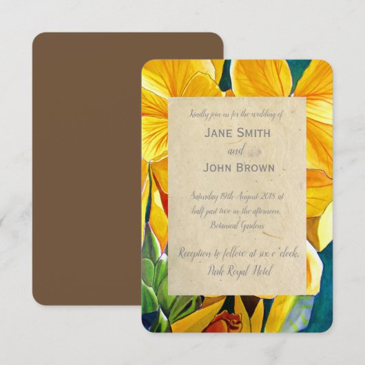 Weddengeel bloemen waterverf kunst kaart (Voorkant / Achterkant)