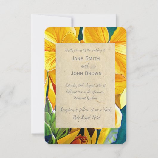 Weddengeel bloemen waterverf kunst kaart (Voorkant)