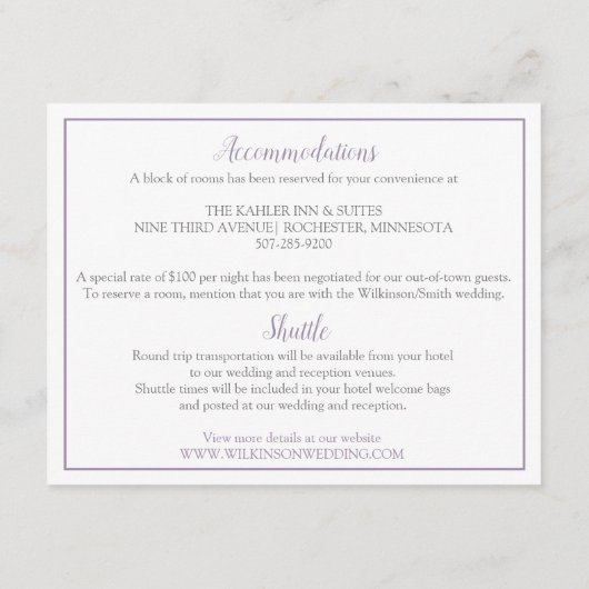 Weddengegevens / Info-kaart | Nadine (Lavender) Informatiekaartje (Achterkant)