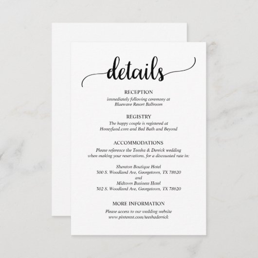 Weddengegevens, ritueel script informatiekaartje (Voorkant / Achterkant)