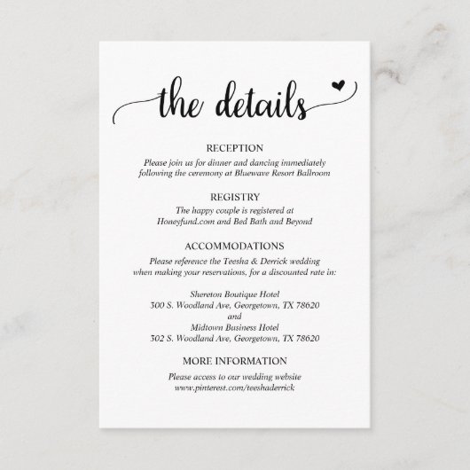 Weddengegevens, Rustic Script Enclosure Card Informatiekaartje (Voorkant)