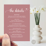 Weddengegevens, Rustic Script Enclosure Card Informatiekaartje<br><div class="desc">Bruiloft Details Behuizing Kaart,  in stoffig roos roze thema,  waar u uw bruiloft receptie,  accommodatie mogelijkheden,  uw bruiloft website en anderen kunt opnemen.</div>