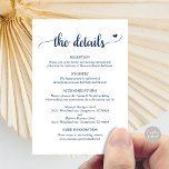 Weddengegevens, Rustic Script Enclosure Card Informatiekaartje<br><div class="desc">Bruiloft Details Behuizing Kaart,  in Navy Blue thema,  waar u uw bruiloft receptie,  accommodatie opties,  uw bruiloft website en anderen kunt opnemen.</div>