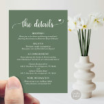 Weddengegevens, Rustic Script Enclosure Card Informatiekaartje<br><div class="desc">Bruiloft Details Behuizing Kaart,  in bos salie groen thema,  waar u uw bruiloft receptie,  accommodatie opties,  uw bruiloft website en anderen kunt opnemen.</div>