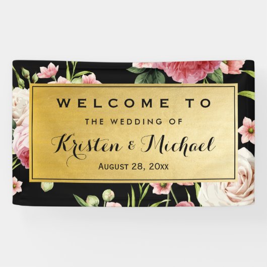 Weddengeviering Black Gold  Floral Spandoek (Horizontaal)