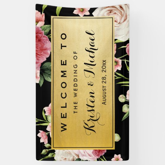 Weddengeviering Black Gold  Floral Spandoek (Verticaal)