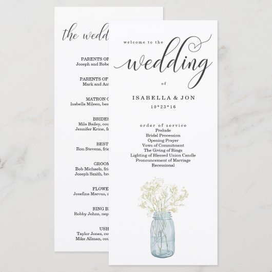 Weddenmassa/ceremonieprogramma Fan Programmakaart (Voorkant / Achterkant)