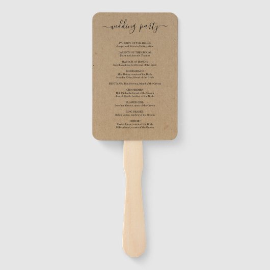 Weddenmassa/ceremoniesprogramma voor wijn en bier handwaaier (Achterkant)