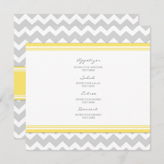 Weddenmenu Geel grijze Chevron Menu (Voorkant / Achterkant)