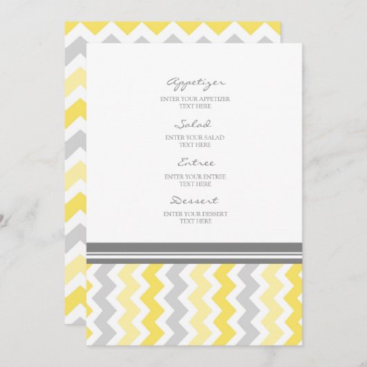 Weddenmenu Geel grijze Chevron Menu (Voorkant / Achterkant)