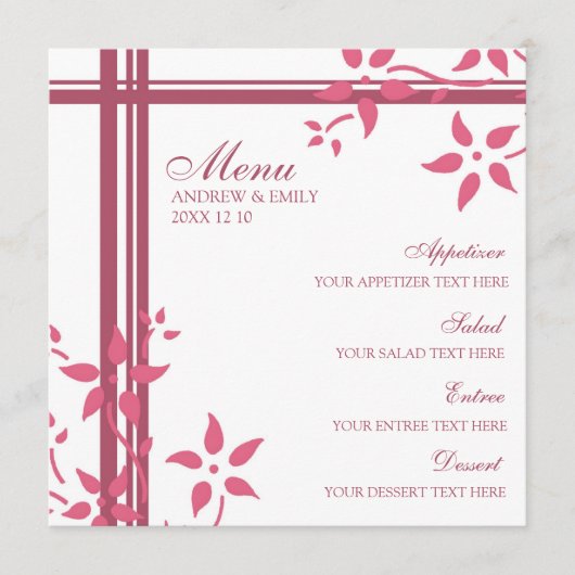 Weddenmenu Honeysuckle Pink Flowers Menu (Voorkant)