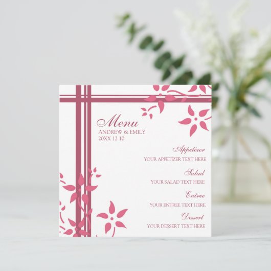 Weddenmenu Honeysuckle Pink Flowers Menu (Staand voorkant)