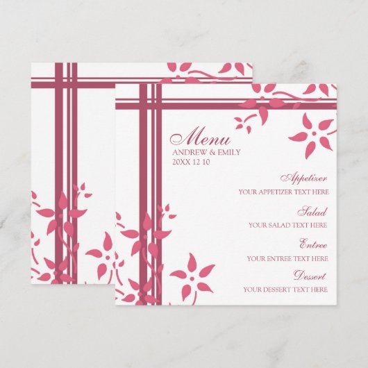 Weddenmenu Honeysuckle Pink Flowers Menu (Voorkant / Achterkant)