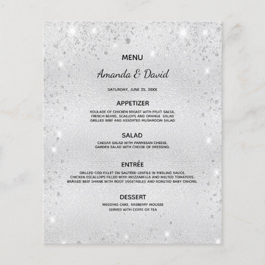 WeddenMenu zilveren glitter-stofliefdesverhaal (Voorkant)