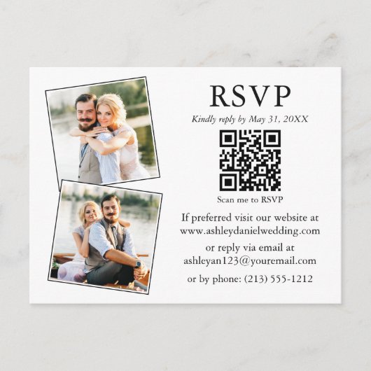Weddenminimalist 2 Foto QR RSVP Enclosure Kaart (Voorkant)