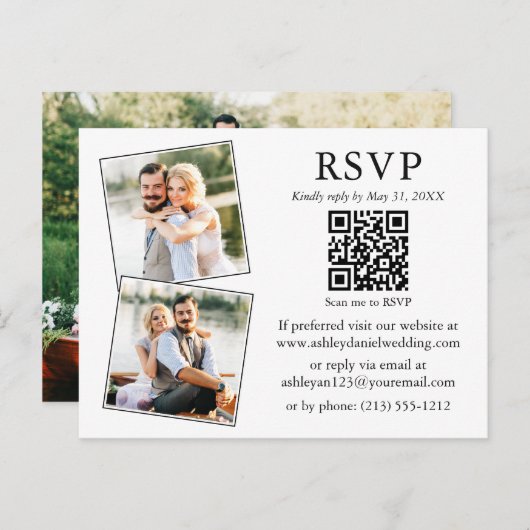 Weddenminimalist 3 Foto QR RSVP Enclosure Kaart (Voorkant / Achterkant)