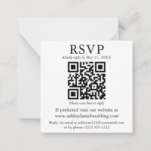 Weddenminimalistisch Eenvoudig vierkant QR RSVP-be Notitiekaartje (Voorkant)