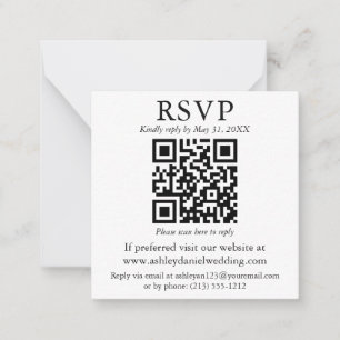 Weddenminimalistisch Eenvoudig vierkant QR RSVP-be Notitiekaartje