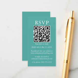 Weddenminimalistisch Eenvoudige QR RSVP Blauwgroen Informatiekaartje