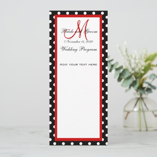 Weddenprogramma Black White Polka Dots Programmakaart (Staand voorkant)