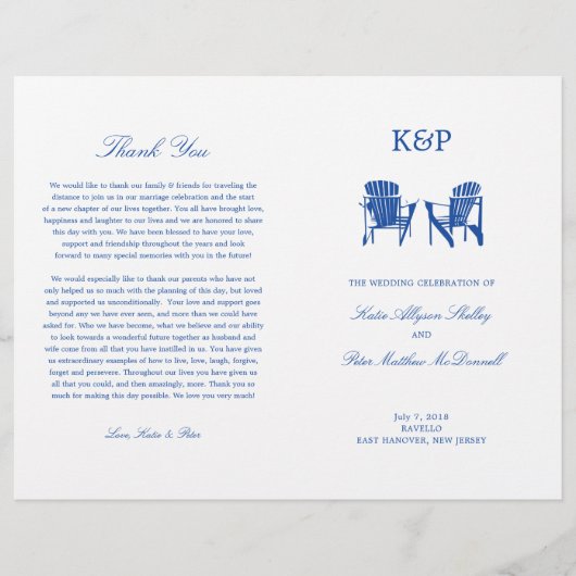 Weddenprogramma | Blue Adirondack Beach Chairs (Voorkant)