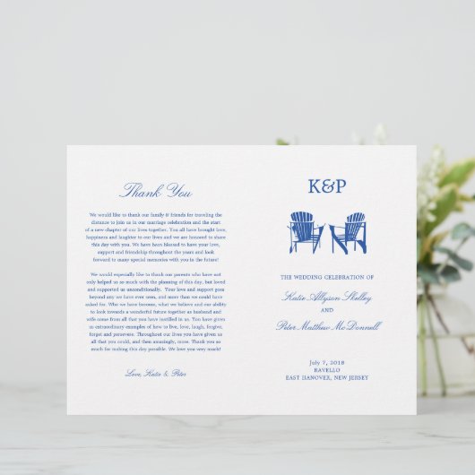 Weddenprogramma | Blue Adirondack Beach Chairs (Staand voorkant)