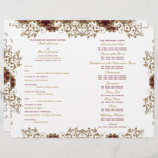 "Weddenprogramma"  Bourgogoud (Voorkant / Achterkant)