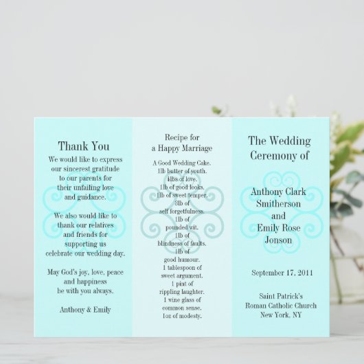 Weddenprogramma Brochure Blue Curl Programmakaart (Staand voorkant)