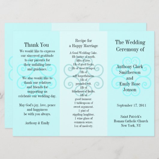 Weddenprogramma Brochure Blue Curl Programmakaart (Voorkant / Achterkant)