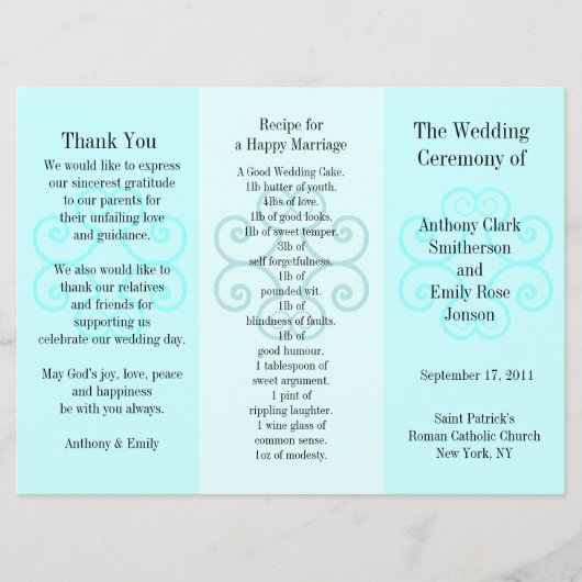 Weddenprogramma Brochure Blue Curl Programmakaart (Voorkant)