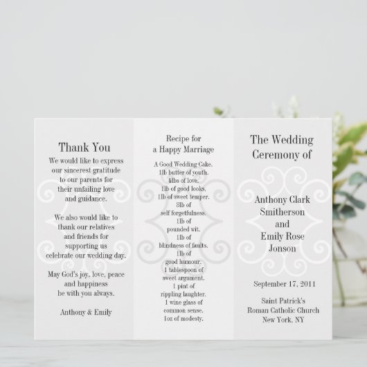 Weddenprogramma Brochure Gray Curl Programmakaart (Staand voorkant)