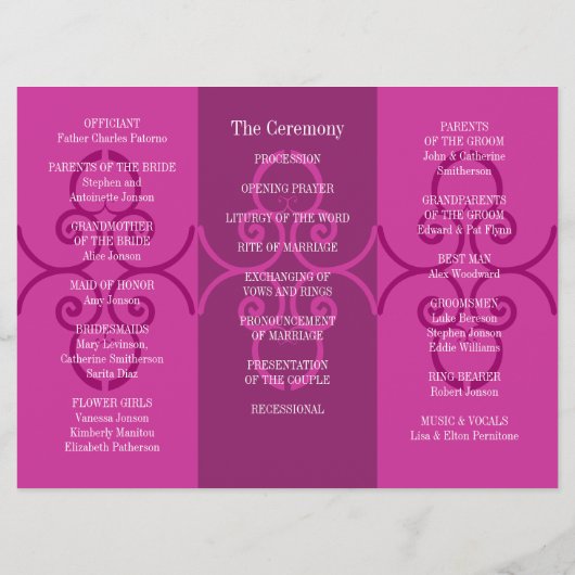 Weddenprogramma Brochure Pink Curl Programmakaart (Achterkant)