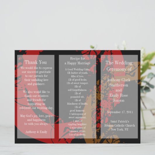 Weddenprogramma Brochure Red Brown Ring Programmakaart (Staand voorkant)