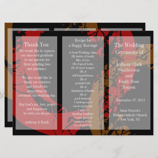 Weddenprogramma Brochure Red Brown Ring Programmakaart (Voorkant / Achterkant)