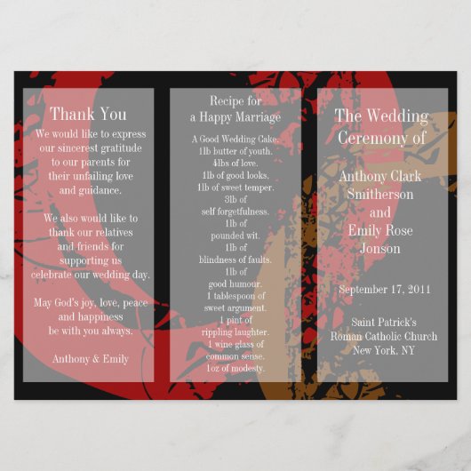 Weddenprogramma Brochure Red Brown Ring Programmakaart (Voorkant)