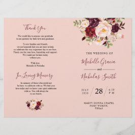 Weddenprogramma Burgundy Blush Waterverf Floral