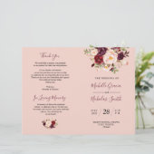 Weddenprogramma Burgundy Blush Waterverf Floral (Staand voorkant)