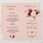 Weddenprogramma Burgundy Blush Waterverf Floral (Voorkant / Achterkant)