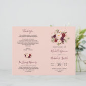 Weddenprogramma Burgundy Blush Waterverf Floral (Staand voorkant)