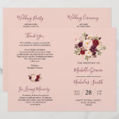 Weddenprogramma Burgundy Blush Waterverf Floral (Voorkant / Achterkant)