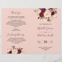 Weddenprogramma Burgundy Blush Waterverf Floral