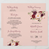 Weddenprogramma Burgundy Blush Waterverf Floral (Voorkant / Achterkant)
